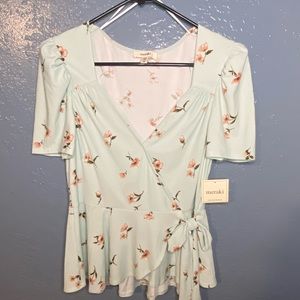 Floral shoulder pad blouse